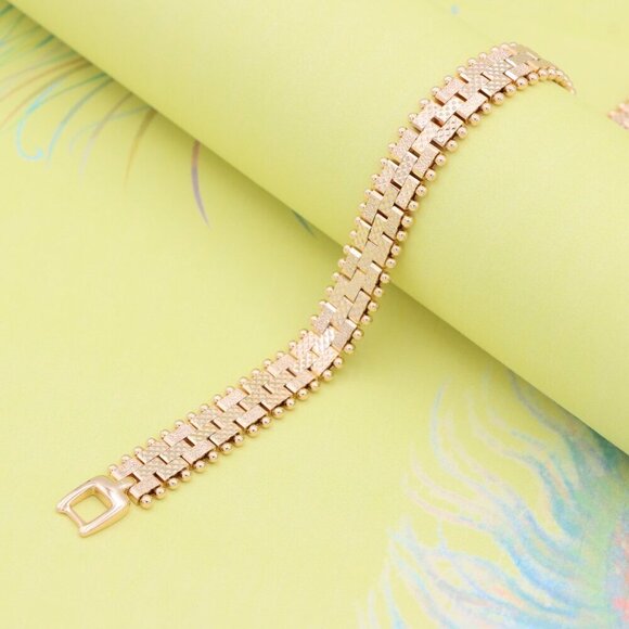 "Elegant Textured Rose Gold Bracelet with Polished Bead Edges, XPBL0865 - Picture 2 of 12